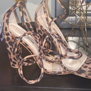 Fashion Nova Leopard Print Strappy Heels
